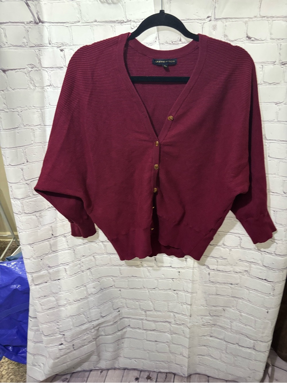 Adrienne Vittadini Burgundy Ribbed Button-Front Cardigan